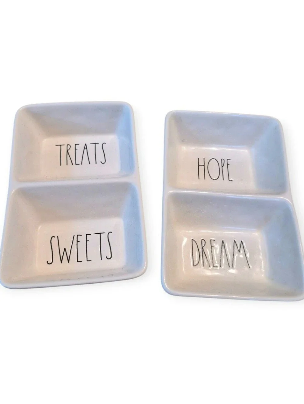 Rae Dunn Style Ceramic Divided Dishes - Treats, Sweets, Hope, Dream